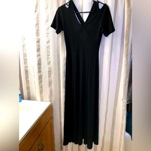 Long,black, fit-and-flare dress.